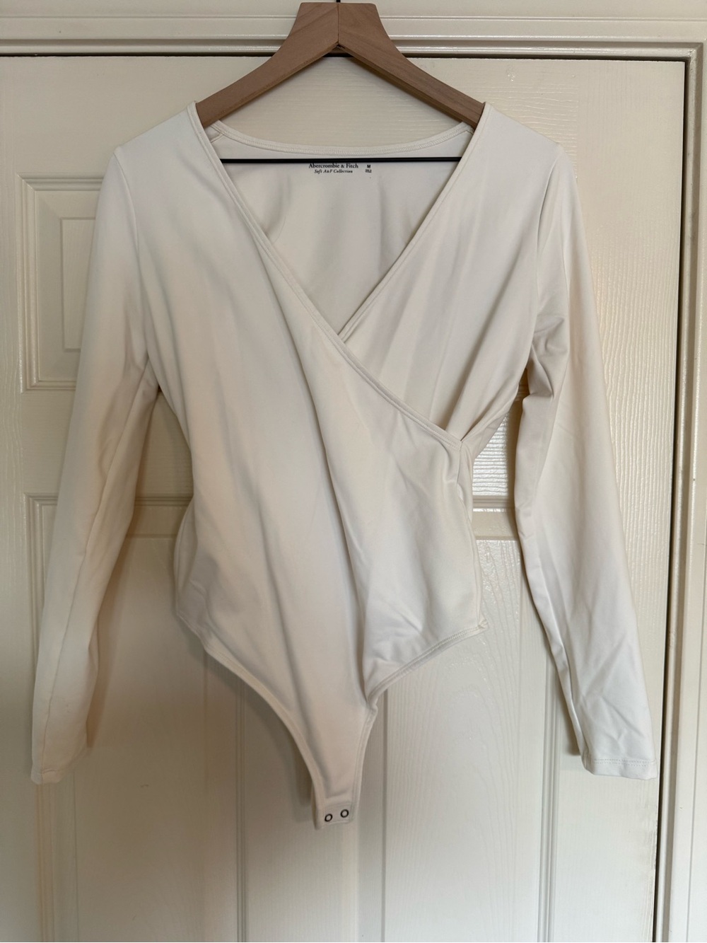 Abercrombie Cream Wrap-Style Long Sleeve Bodysuit